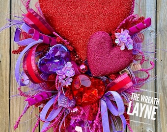 Valentine's Day Wreath, Heart Wreath, Jewel & Ornament Door Decor