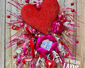 Valentine's Day Wreath, Heart Wreath, Jewel Wreath, Everyday Wreath