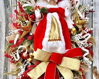 Religious Christmas Wreath, Angel Christmas Mesh Wreath, Christmas Mesh Wreath, Rustic Glam Christmas Wreath, Ornament Christmas Wreath
