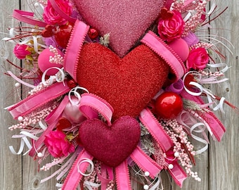 Valentine's Day Wreath, Rose Valentine’s Day Wreath,  Whimsical Everyday Wreath, Spring Heart Wreath