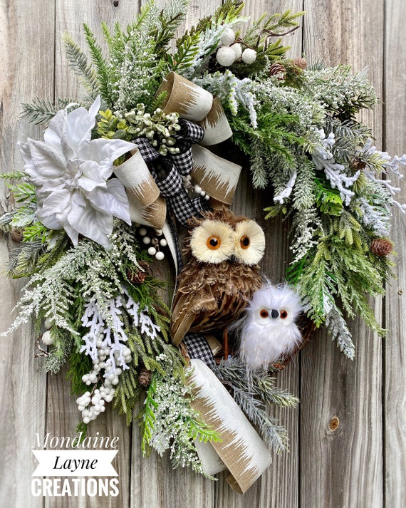 Rustic Christmas Wreath For Front Door Owl Wreath For Front | Etsy