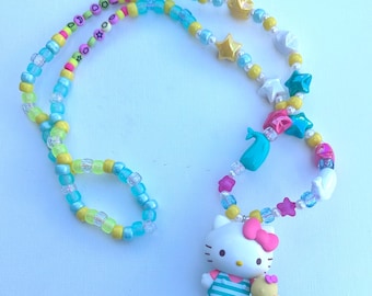 Kandi, Kitty Kandi jewelry,Custom HK Kandi necklace,Kandi kids necklace,Cat Jewelry,Star kandi jewelry , Rave kandi, Handmade jewelry, USA