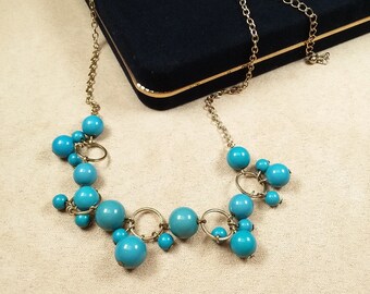 vintage AVON blue beaded chain NECKLACE, unique gift for her, collectible jewelry