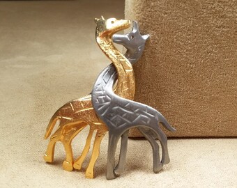 vintage ULTRA CRAFT safari style giraffe shaped silver and gold BROOCH, unique gift for her, collectible jewelry