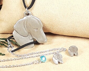 Dachshund shaped Silver Jewelry Set, Dog Lover Necklace and Earrings, Unique Collectible Cool  Jewelry, Gift For Her