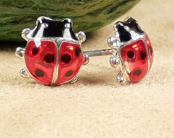 Vintage Small Ladybug Enameled Earrings, Collectible Unique Jewelry
