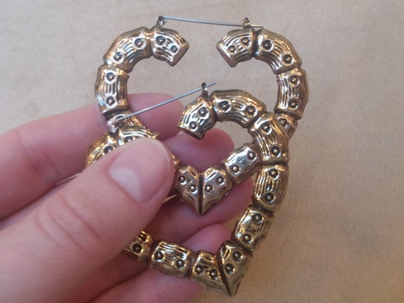 vintage gold tone HEART shape HOOP EARRINGS, uniq… - image 4