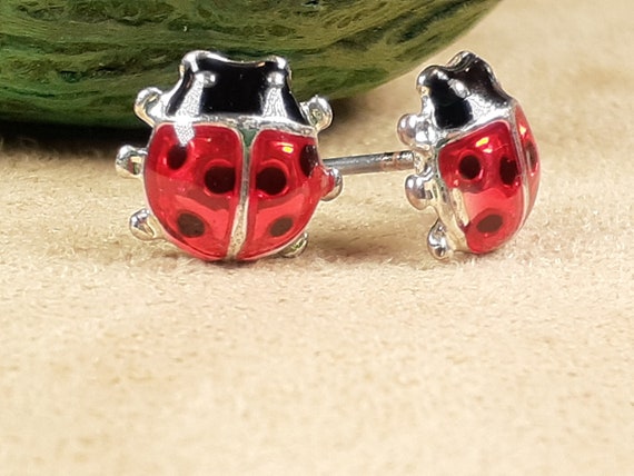 Vintage Small Ladybug Enameled Earrings, Collecti… - image 1