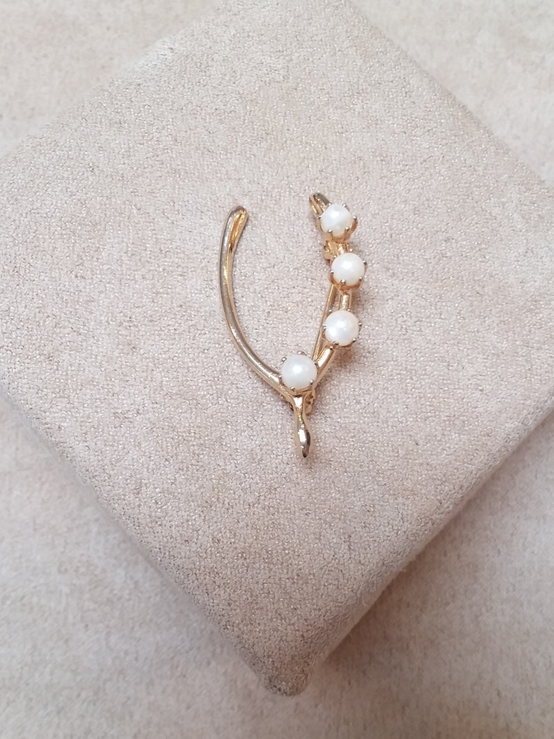 unique gift collectible jewelry vintage gold pearl WISHBONE shaped PIN BROOCH