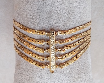 vintage gold tone smooth MULTIPLE CHAINS BRACELET, unique gift for her, collectible jewelry