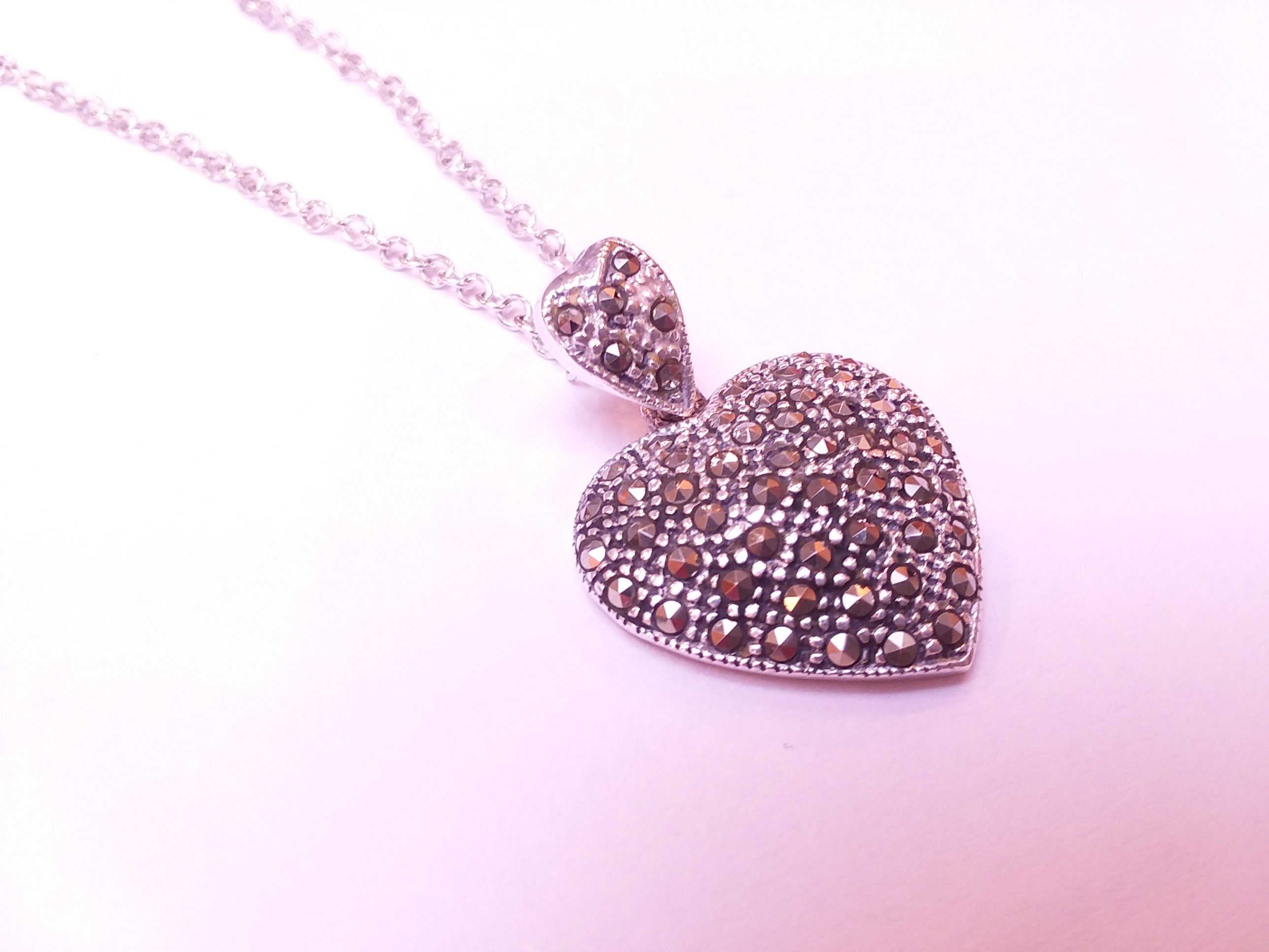 Pendentif Cœur Et Clé En Argent 925 Avec Marcassite - Chaîne Rolo 18 Pouces - Silverspeck