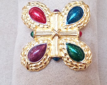 vintage LIZ CLAIBORNE chunkygold tone enameled BROOCH, unique gift for her, collectible jewelry