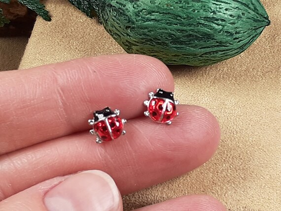 Vintage Small Ladybug Enameled Earrings, Collecti… - image 3