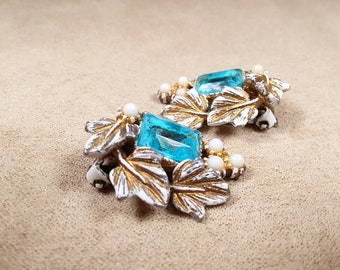 vintage firmato ART cristallo cristallo perla ART DECO clip in stile orecchini, regalo unico per lei, gioielli da collezione