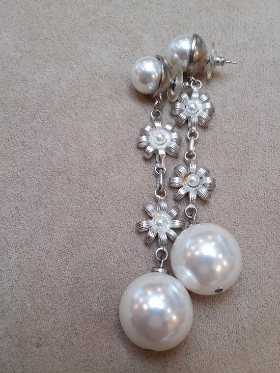 vintage large faux pearl long drops EARRINGS, WEDDING… Gem