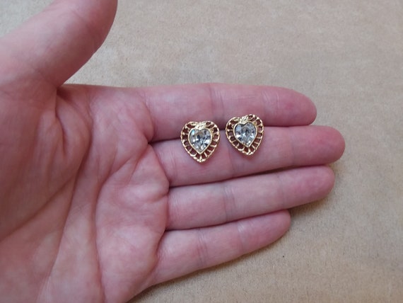 Boucles D'oreilles Vintage - Ornées De Nœuds Dorés, Cœurs Et Cristal - Pour Oreilles Percées - Occasion
