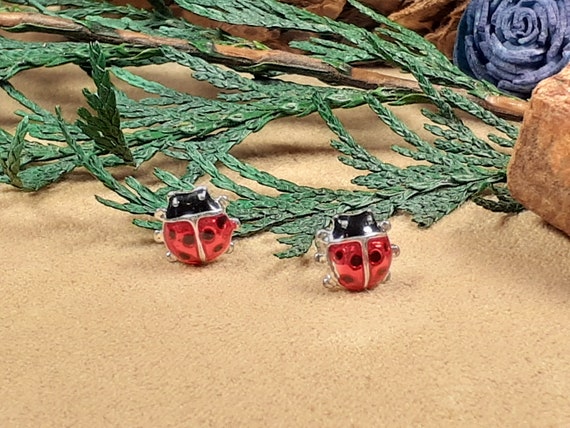 Vintage Small Ladybug Enameled Earrings, Collecti… - image 4