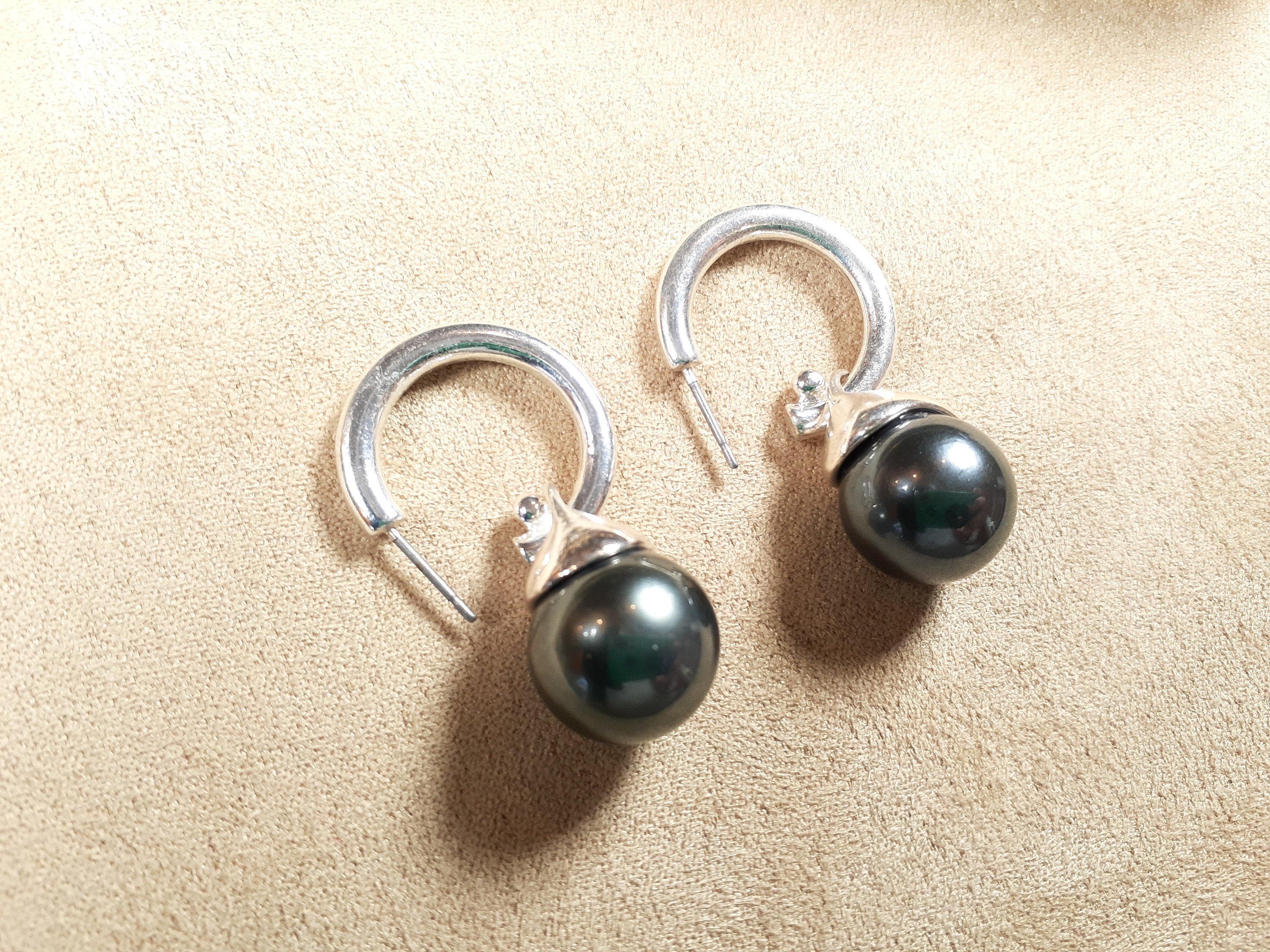 Elegant Silver Hoop Large Gray Pearl Earrings Unique Vintage | Etsy