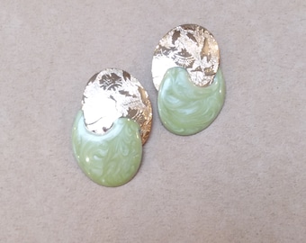 gorgeous VINTAGE large green and gold EARRINGS, unique gift for her, collectible jewelry