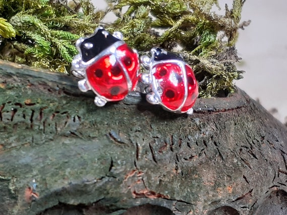 Vintage Small Ladybug Enameled Earrings, Collecti… - image 2