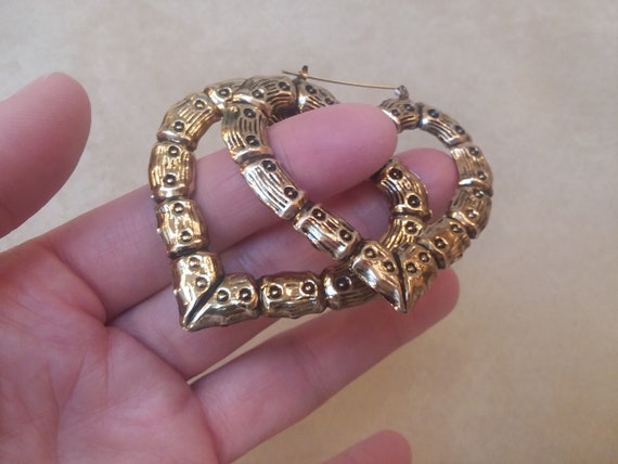 vintage gold tone HEART shape HOOP EARRINGS, uniq… - image 10