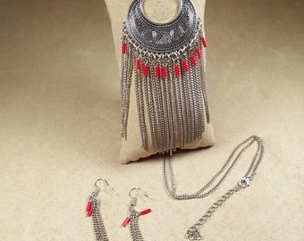vintage silver TASSEL JEWELRY SET, Indian style jewelry unique gift for her, collectible jewlery