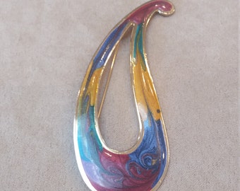 Smooth and Elegant Large vintage multicolored ENAMELED BROOCH, unique gift for her, collectible jewelry, Holiday gift, Free shipping