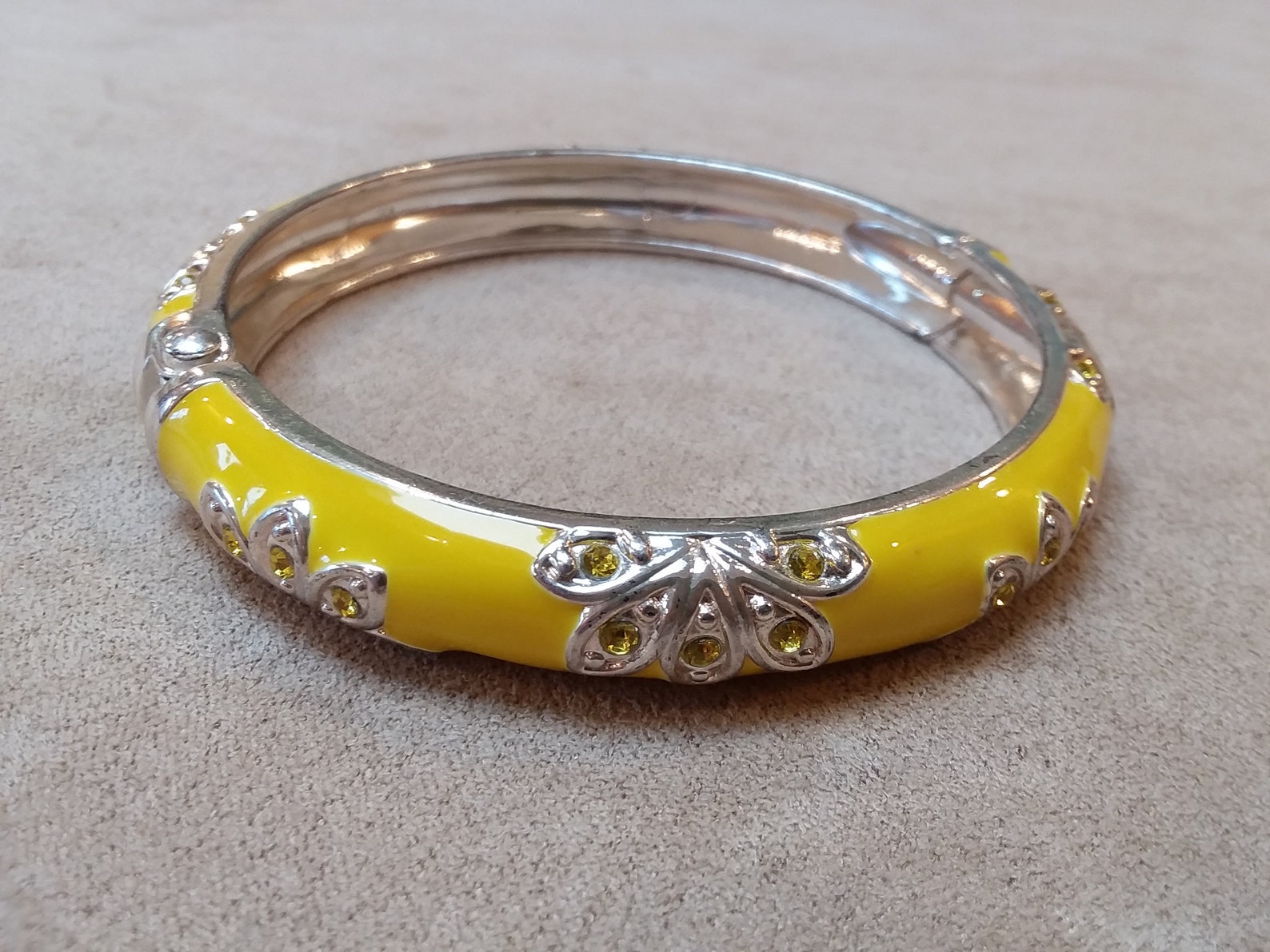 Vintage BANGLE cuff yellow ENAMEL crystal spring summer Etsy