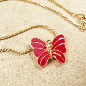 vintage read ENAMELED BUTTERFLY shaped PENDANT necklace, unique gift for her, collectible jewelry
