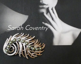 SARAH COVENTRY silver pearl large floral BROOCH, unique gift for her, collectible jewelry