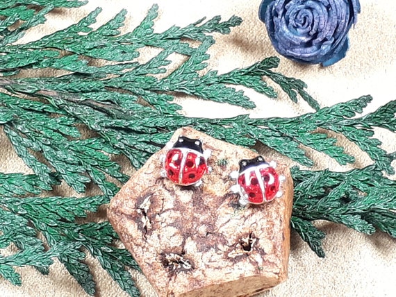 Vintage Small Ladybug Enameled Earrings, Collecti… - image 5