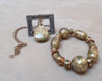 VINTAGE JEWELRY SET, bracelet and pendant necklace, unique gift for her