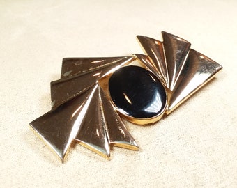 vintage ART DECO style gold and black BROOCH, unique gift for her, collectible jewelry