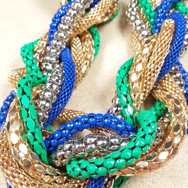 vintage ALI-KHAN New York multiple strands snake style smooth chains fashion NECKLACE, unique gift for her, collectible jewelry