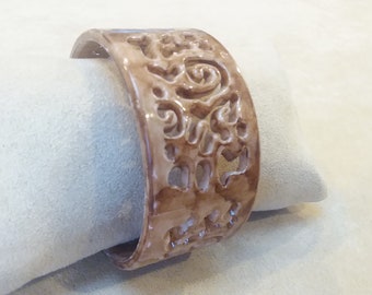 vintage earth color carved width boho cuff BRACELET, unique gift for her