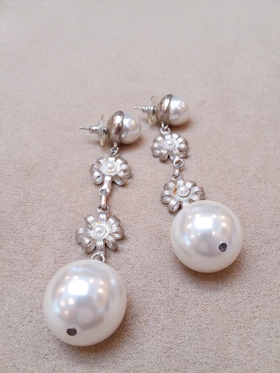 vintage large faux pearl long drops EARRINGS, WEDDING… Gem