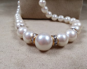 vintage stunning classic WEDDING  PEARL and crystal NECKLACE, unique gift for her, collectible jewelry