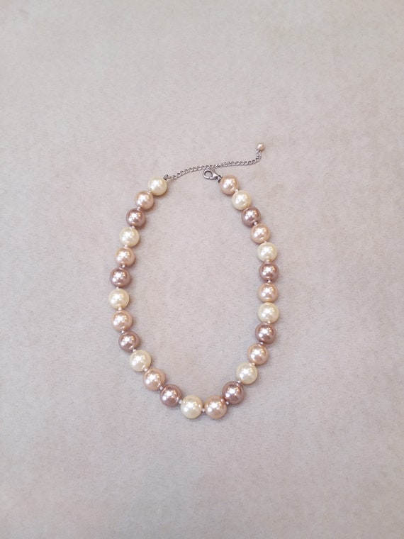 Vintage Triple tone Pearl Necklace,  Unique, Coll… - image 2