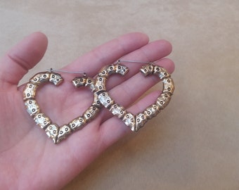 vintage gold tone HEART shape HOOP EARRINGS, unique gift for her