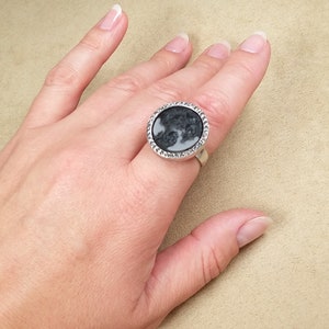 vintage CAMEO CRYSTALS silver tone ring, unique gift for her, collectible jewelry