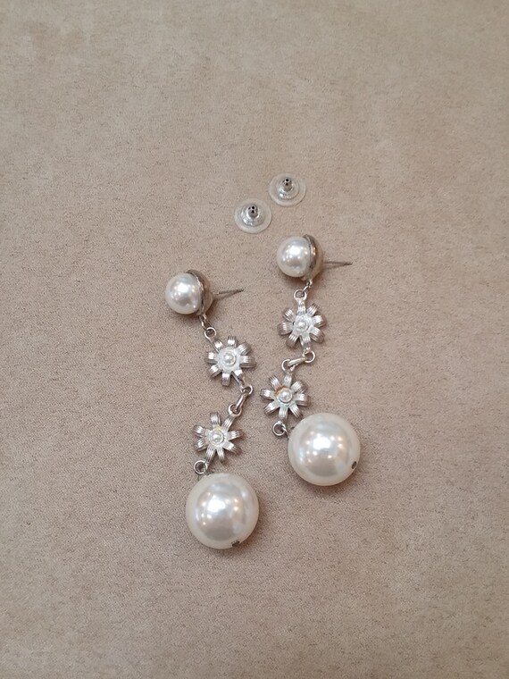 vintage large faux pearl long drops EARRINGS, WEDDING… Gem