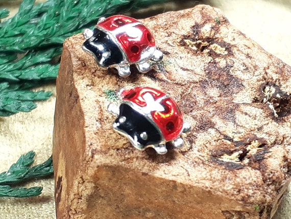 Vintage Small Ladybug Enameled Earrings, Collecti… - image 7
