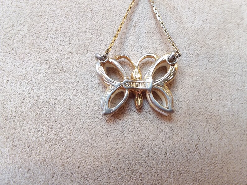 collectible jewelry vintage rare MONET gold tone white BUTTERFLY PENDANT necklace unique gift for girlwoman