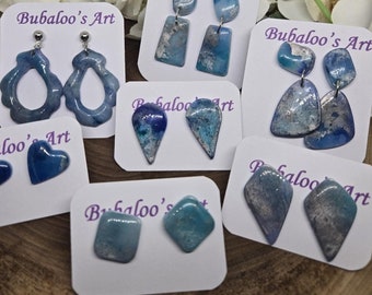 Polymer Clay Earrings - Trendy Handmade Earrings - Blue Clay Earrings - Drop Clay Earrings - Abstract Clay Earrings - Polymer Clay Jewelry