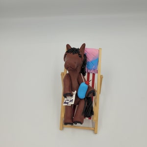 Horse Sculpture - Handmade Horse Figurine - Polymer Clay Figurine - Horse Ornament - OOAK Horse Figurine - Horse Lounging on Beach Chair