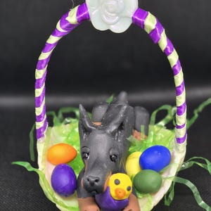 Handmade Dog Ornament - Doberman Dog - Personalized Easter Basket - Handmade Clay Dog - Unique Easter Basket - Dog Lover Gift - Easter Gift