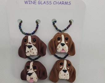 Polymer Clay Charms - Handgemachte Hunde Charms - Clay Dogs Charms - 4 Weinglas Charms Set - Wein Charms Set - Hunde Liebhaber Charms Geschenk