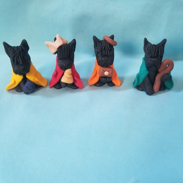 Scottie Scottish Terrier Dog 4 Extra Clay Nativity Pieces (3 Wise-men and Shepard) by Sandra