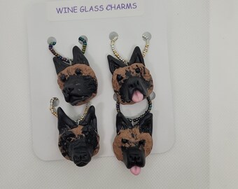 Deutscher Schäferhund Charms - Polymer Clay Charms - Handgemachte Hunde Charms - 4 Weinglas Charms Set - Wein Charms Set - Hunde Liebhaber Charms Geschenk