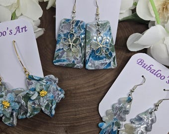 Blue Resin Earrings - Unique Clay Earrings - Trendy Handmade Earrings - Geometric Earrings - Abstract Earrings - Shiny Resin Earrings